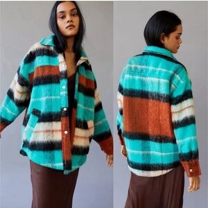 BDG Teal and Orange Striped Teddy Jacket